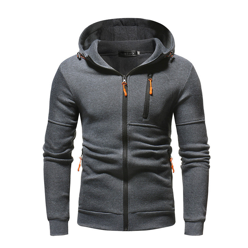 Slim Fit Zipper Embellished Hoodie Men's Pullover Sweater