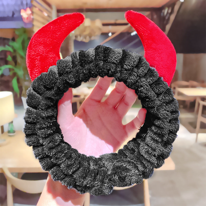 Red Horn Hair Band Wash Face Headband