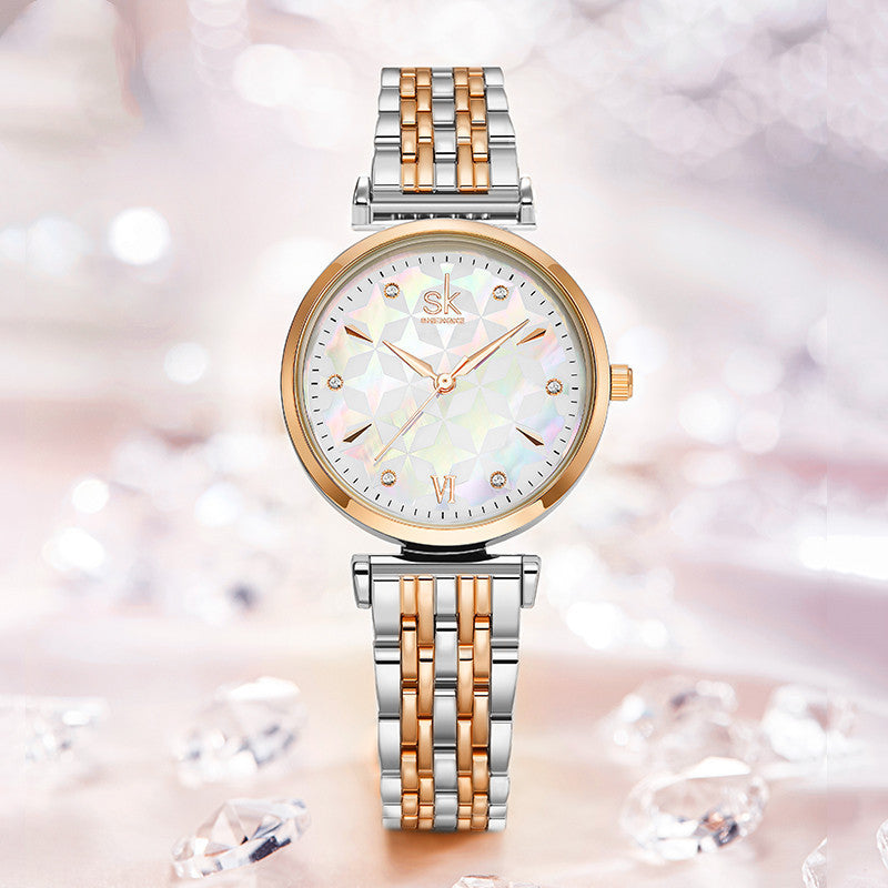 Watch Seven Pearl Steel Band Waterproof Quartz Women's Watch Personality Color Face Watch