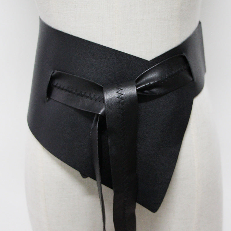 European And American Pure Black Super Wide Ladies Belt