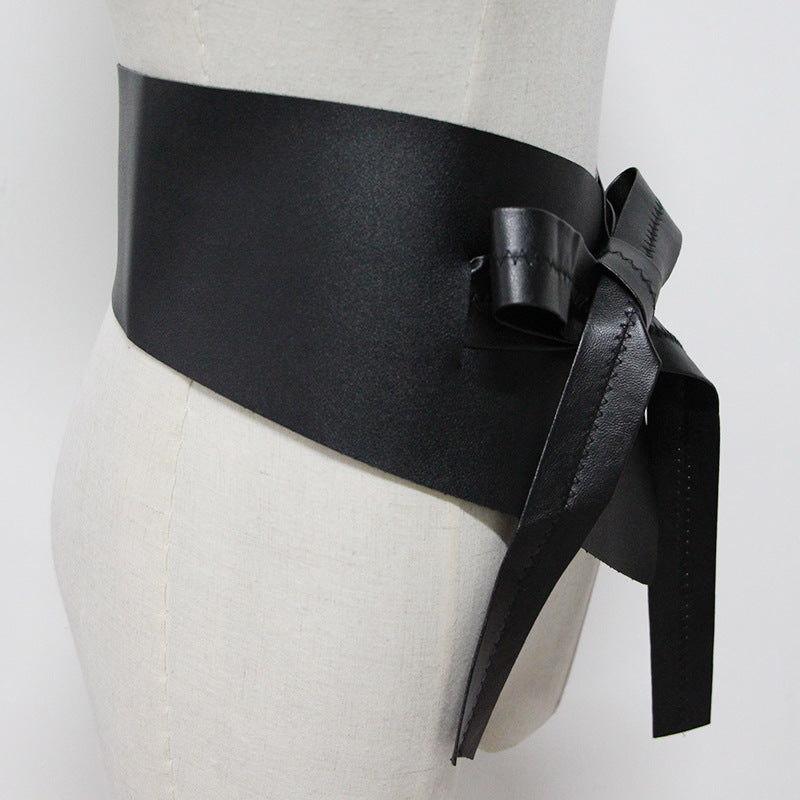 European And American Pure Black Super Wide Ladies Belt