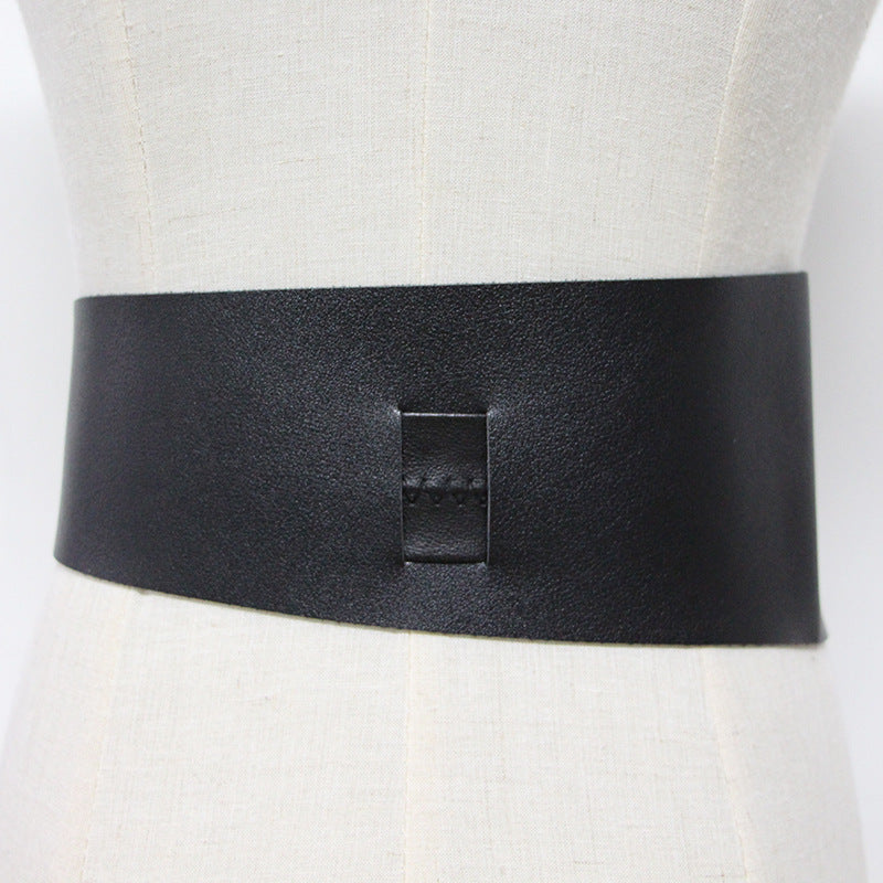 European And American Pure Black Super Wide Ladies Belt