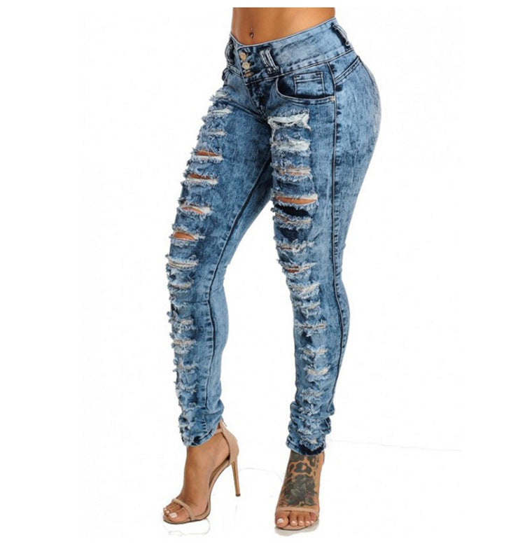 Ripped højtaljede jeans med små fødder