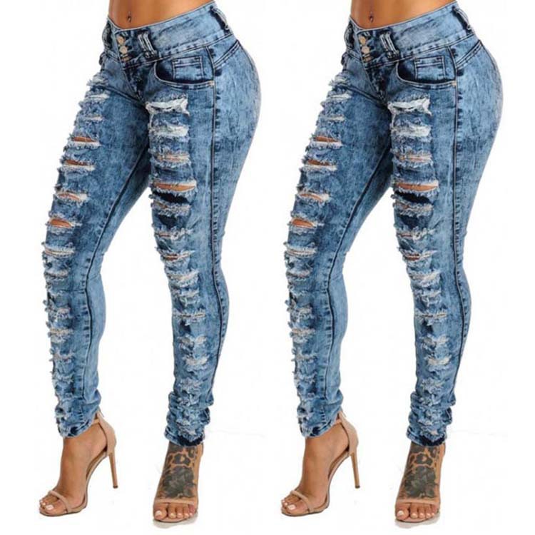 Ripped højtaljede jeans med små fødder