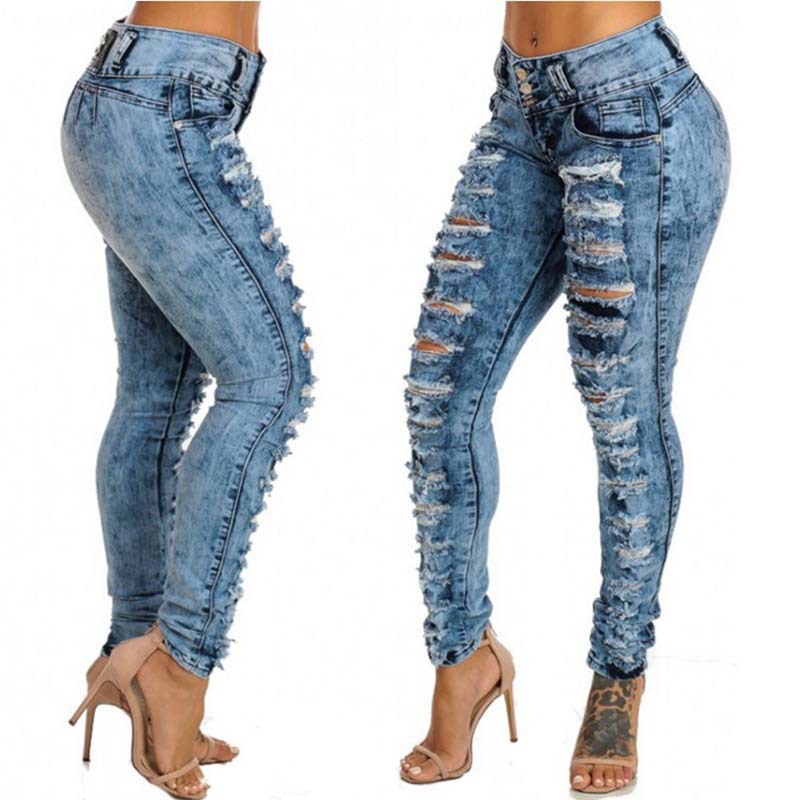 Ripped højtaljede jeans med små fødder