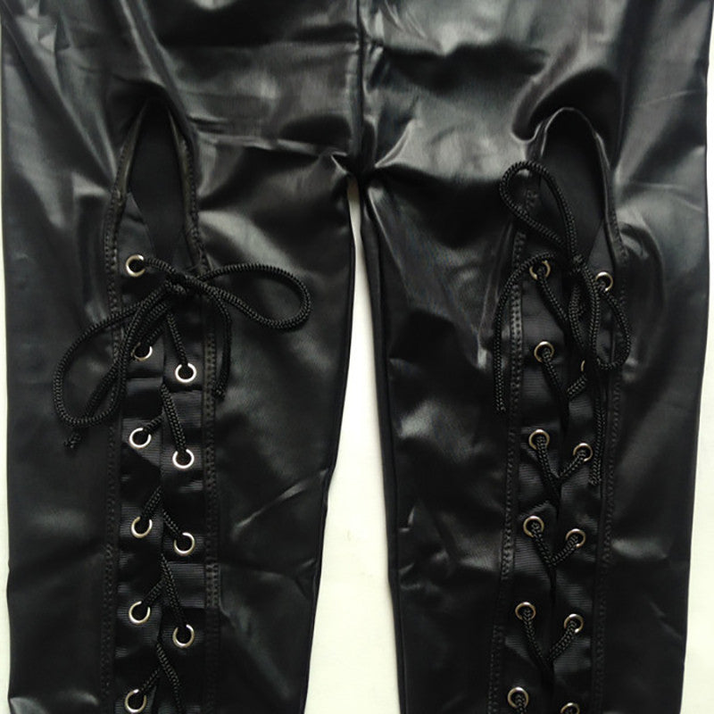 Ladies' Trousers With Matt Faux Leather Back Straps