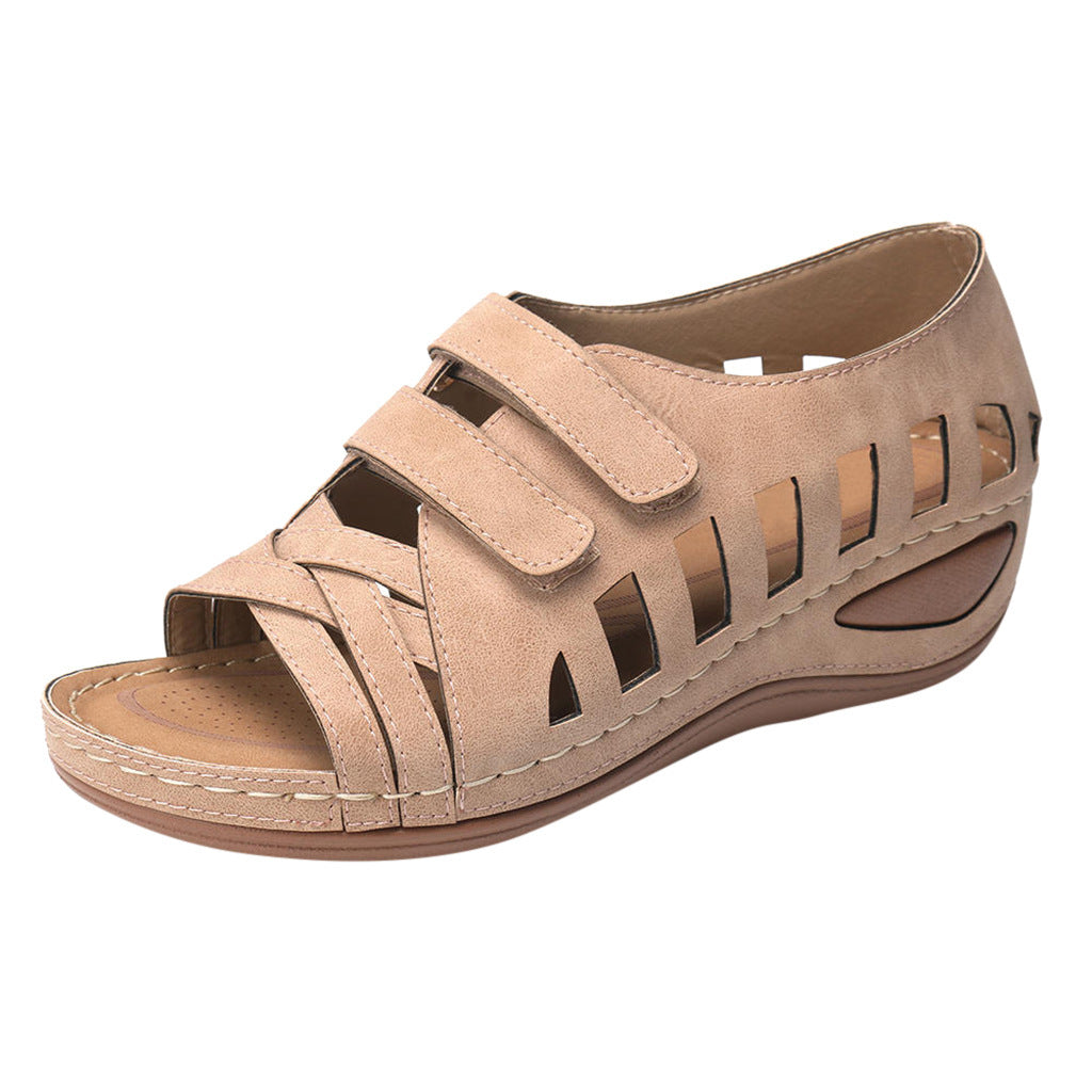 Fashion Velcro Hollow Fish Mouth Sandals