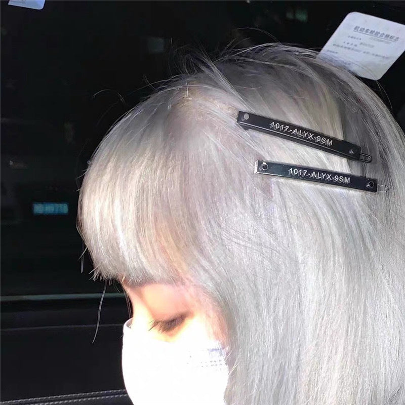 Simple Matte Black Silver Letter Hairpin