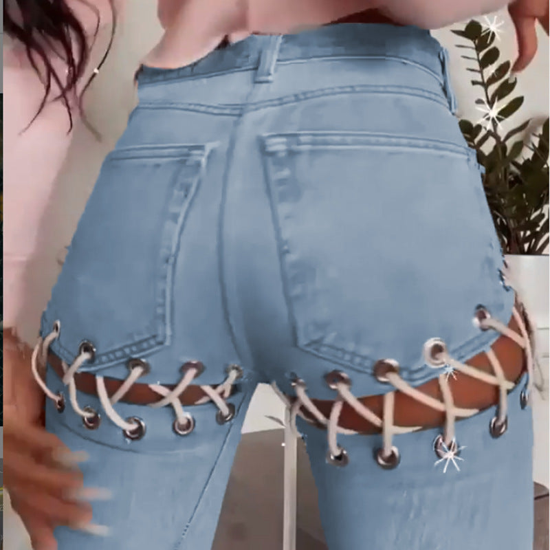 Jeans European And American High-Waisted Trousers Straight-Leg Jeans
