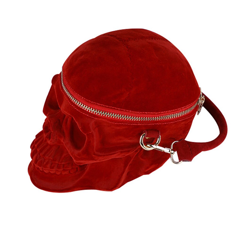 Gothic Velvet Skull Bag 3D Black Zipper Purse Portable Shoulder Tote Goth Hand Bag Skull Bag Motorcycles Bag