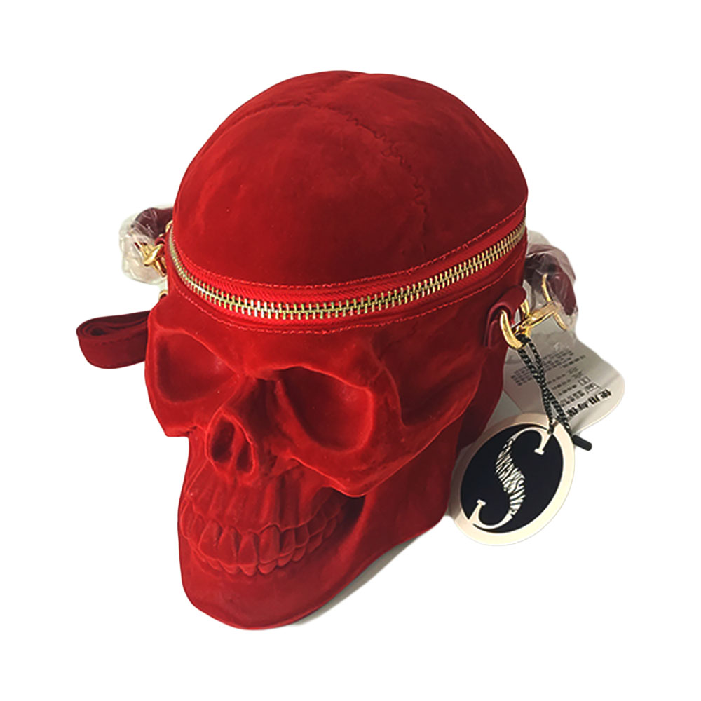 Gothic Velvet Skull Bag 3D Black Zipper Purse Portable Shoulder Tote Goth Hand Bag Skull Bag Motorcycles Bag