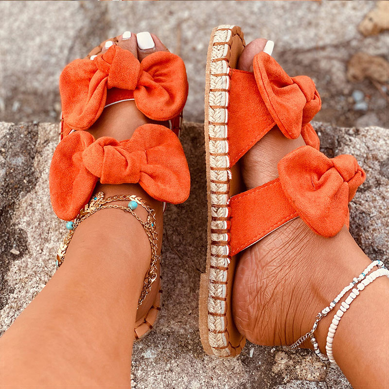 Summer Breathable Round Head Double Bow Slippers