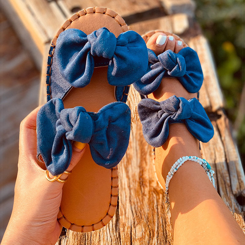 Summer Breathable Round Head Double Bow Slippers
