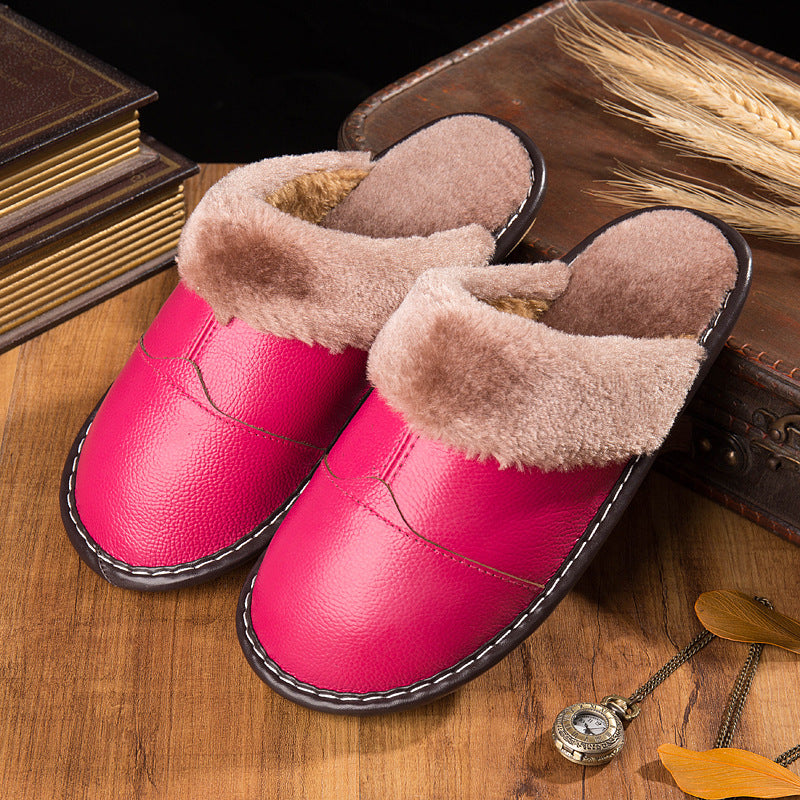 Winter Non-Slip Warm Home Leather Slippers