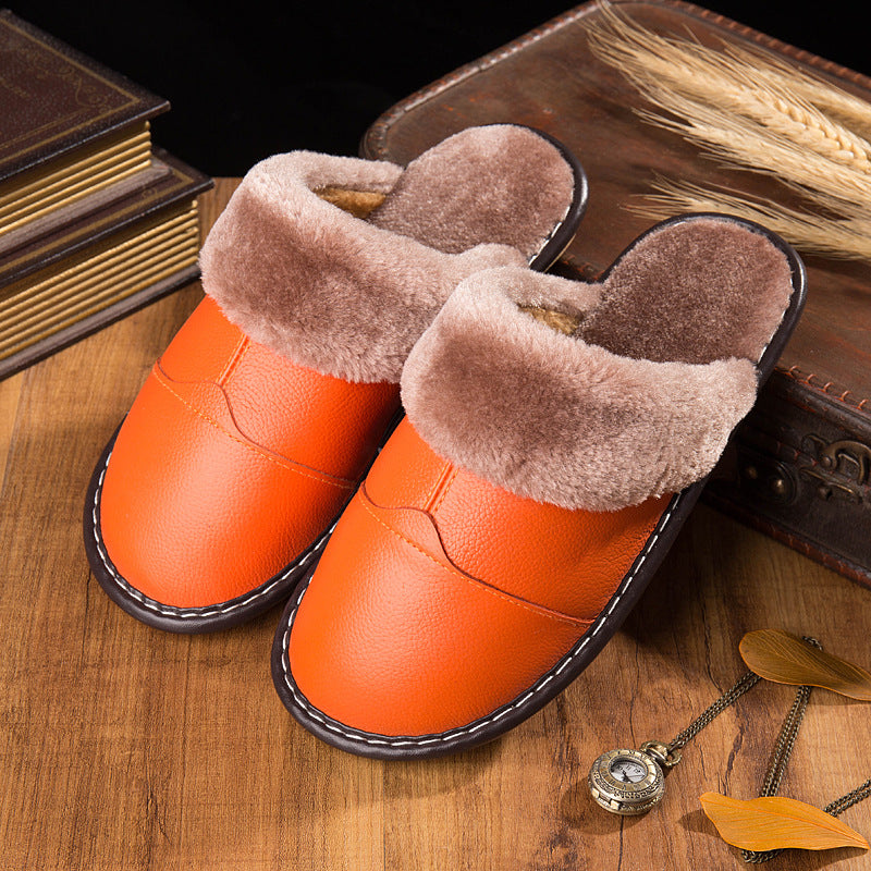 Winter Non-Slip Warm Home Leather Slippers