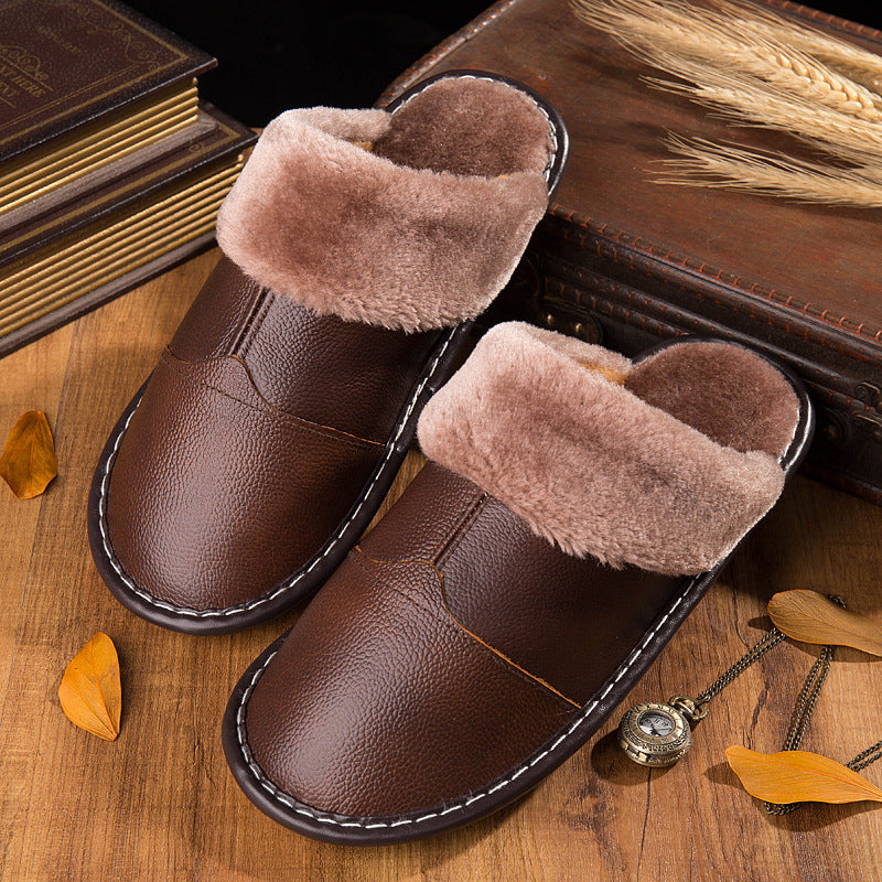 Winter Non-Slip Warm Home Leather Slippers