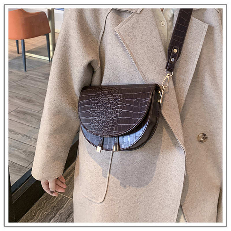 Pattern Wide Shoulder Strap Crossbody Small Bag Semicircle Saddle Bag