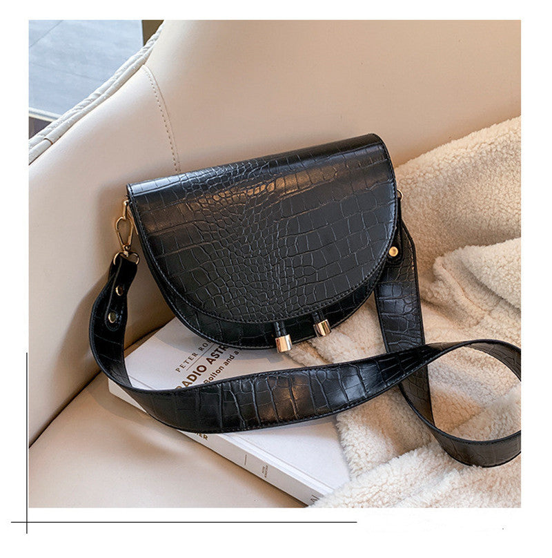Pattern Wide Shoulder Strap Crossbody Small Bag Semicircle Saddle Bag