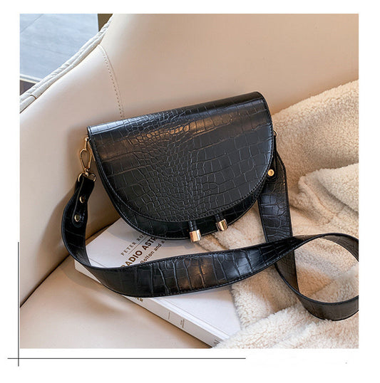Pattern Wide Shoulder Strap Crossbody Small Bag Semicircle Saddle Bag
