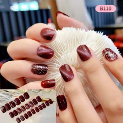 Bærbare kunstige negle, færdig manicure, aftagelig opal, lang