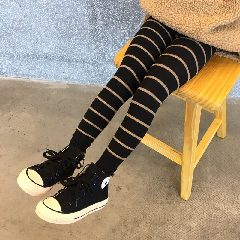 Baby Leggings All-Match Striped Thread Stretch Knitted Children's Pants