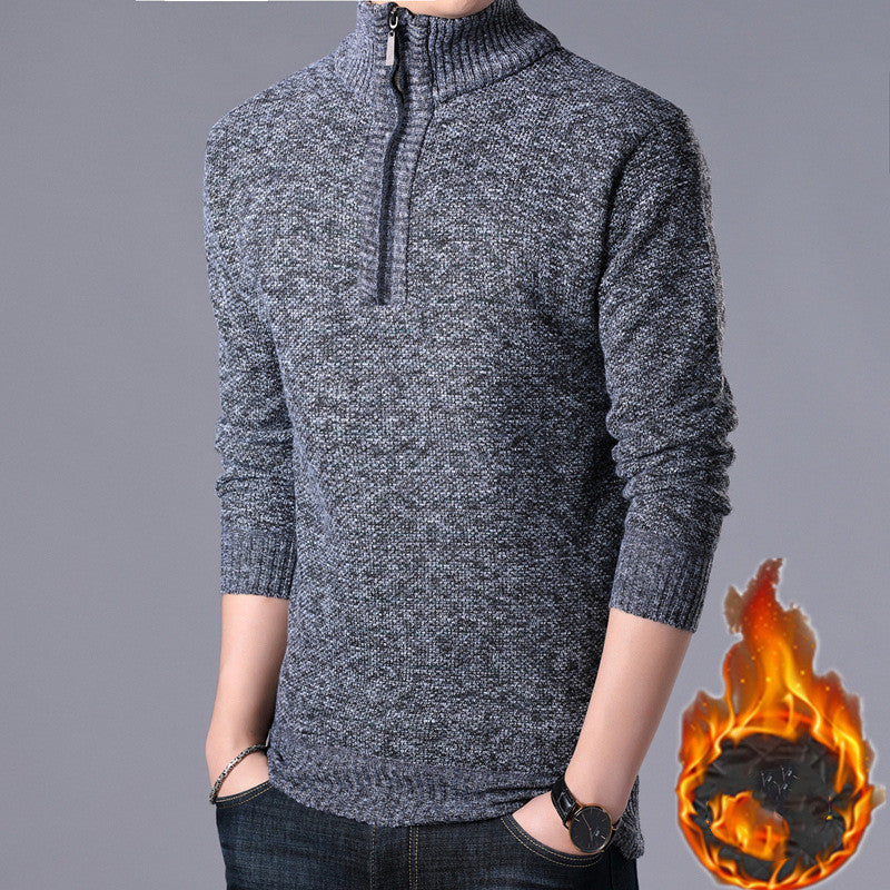 Men's Semi High Collar Solid Color Sweater Simple Knit Sweater
