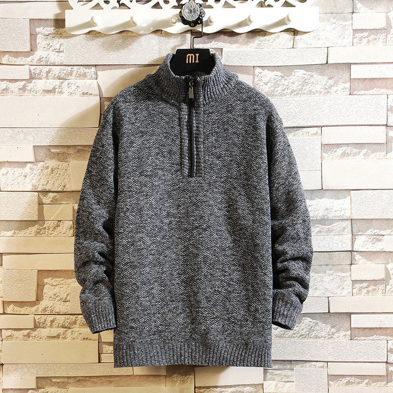 Men's Semi High Collar Solid Color Sweater Simple Knit Sweater