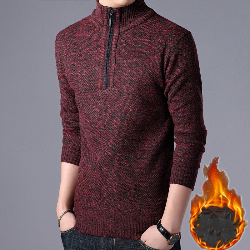Men's Semi High Collar Solid Color Sweater Simple Knit Sweater