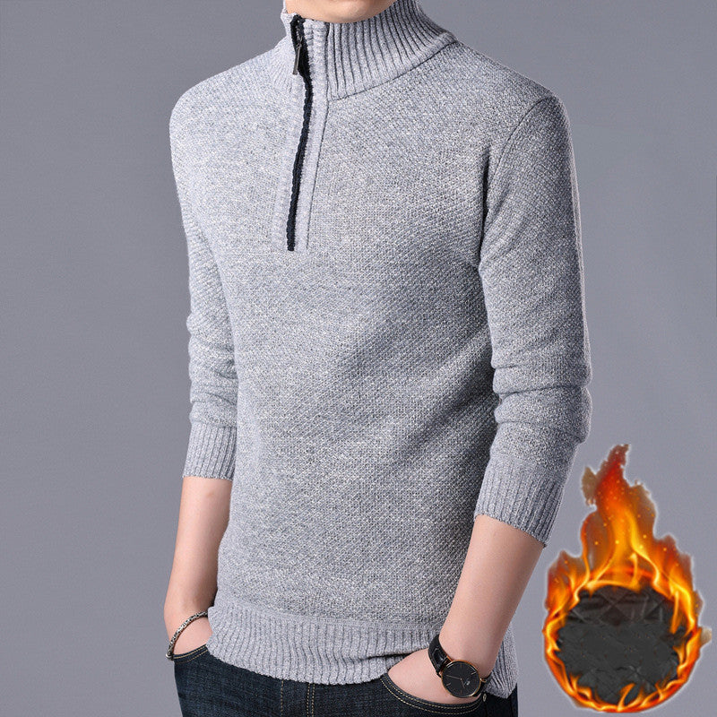 Men's Semi High Collar Solid Color Sweater Simple Knit Sweater