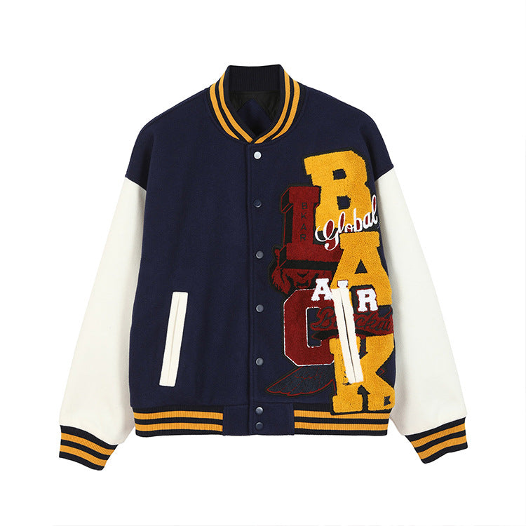 Meichao Campus Tynd Vinterjakke Retro Bogstavbroderet Baseballuniform til Mænd