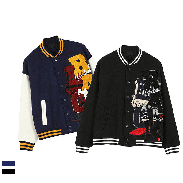 Meichao Campus Tynd Vinterjakke Retro Bogstavbroderet Baseballuniform til Mænd