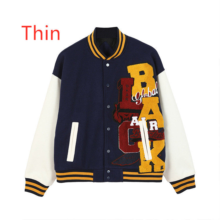 Meichao Campus Tynd Vinterjakke Retro Bogstavbroderet Baseballuniform til Mænd