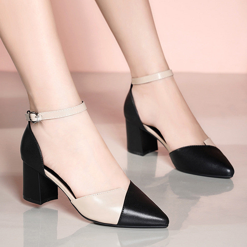 Summer Fashion Thick Heel Temperament Pointed Toe Shoes