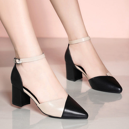 Summer Fashion Thick Heel Temperament Pointed Toe Shoes