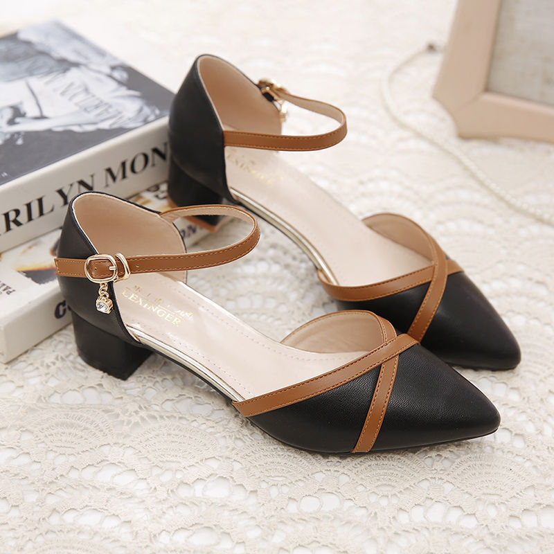Summer Fashion Thick Heel Temperament Pointed Toe Shoes