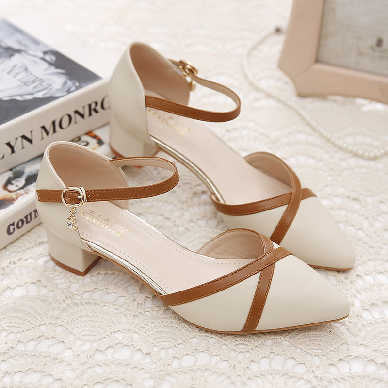 Summer Fashion Thick Heel Temperament Pointed Toe Shoes