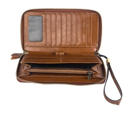 Retro Wallet Long Zipper Simple Lady Leather Handbag