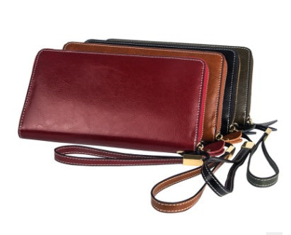Retro Wallet Long Zipper Simple Lady Leather Handbag