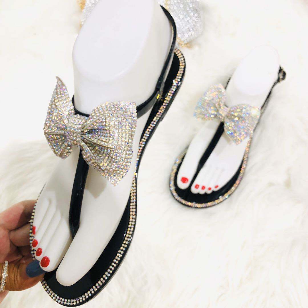 White Fancy Diamond Bow Sandals