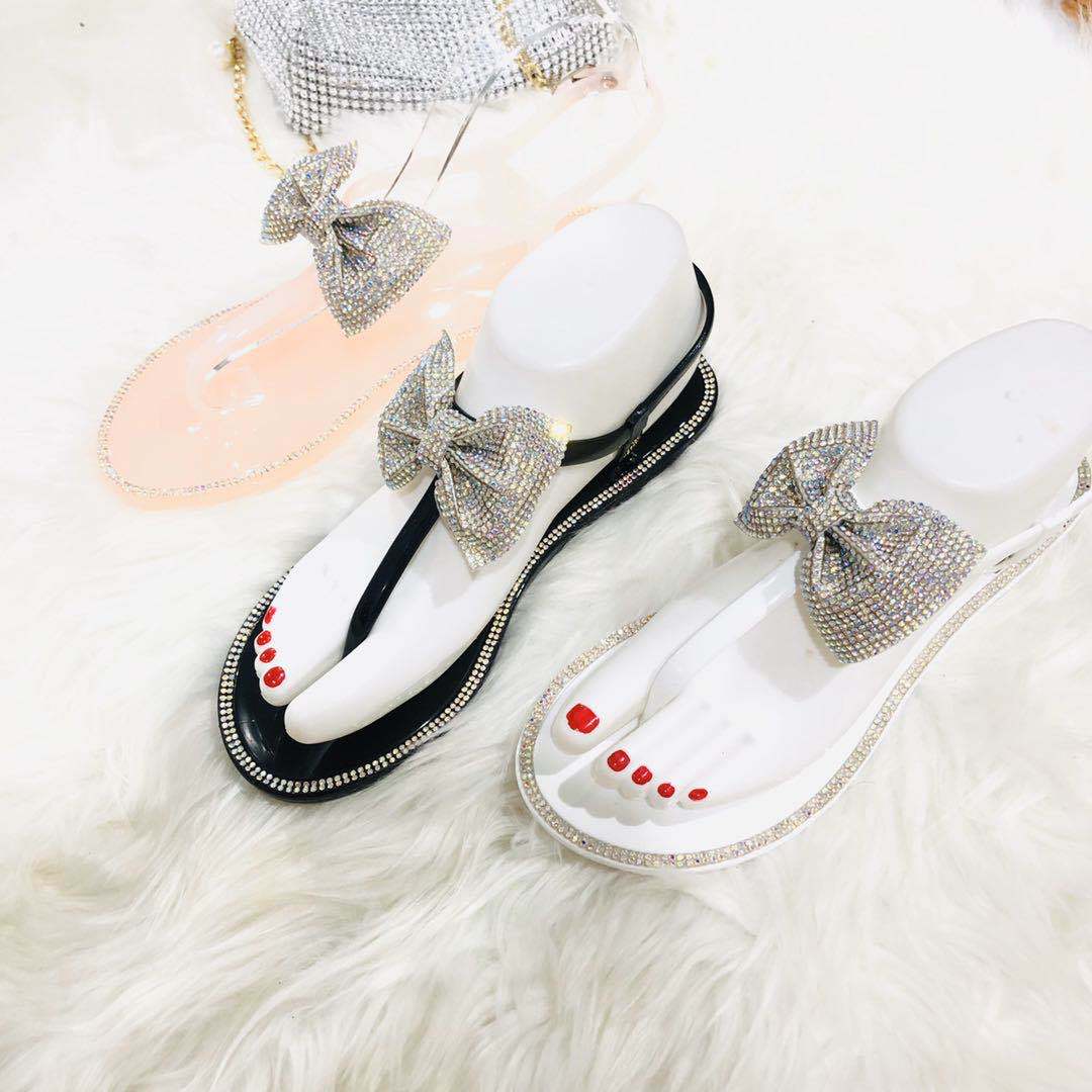 White Fancy Diamond Bow Sandals
