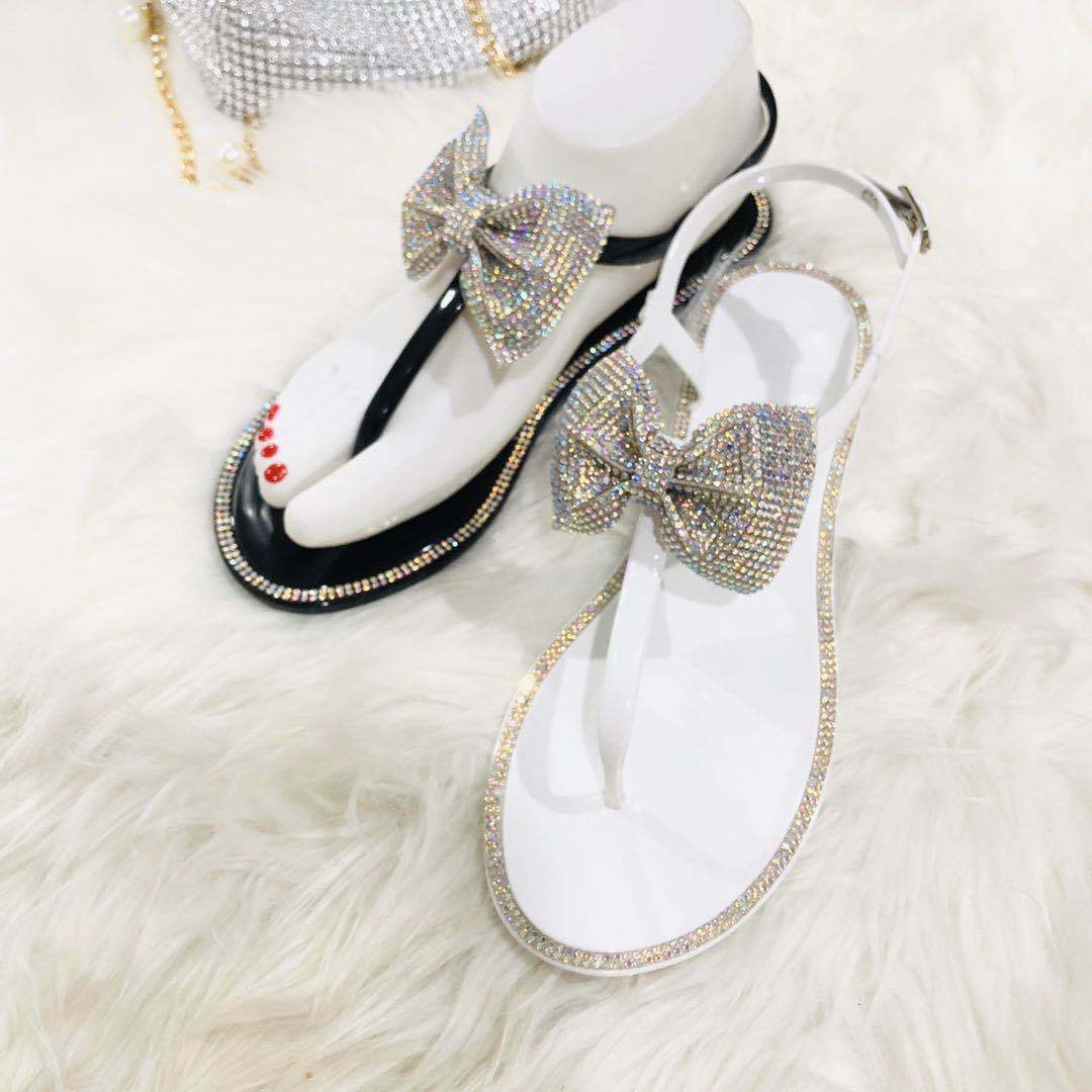 White Fancy Diamond Bow Sandals