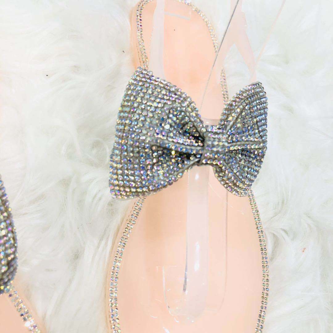 White Fancy Diamond Bow Sandals