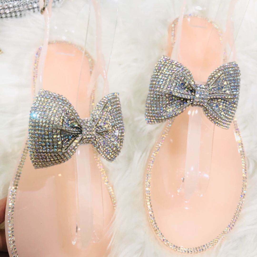 White Fancy Diamond Bow Sandals