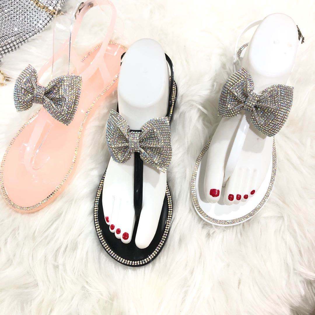 White Fancy Diamond Bow Sandals