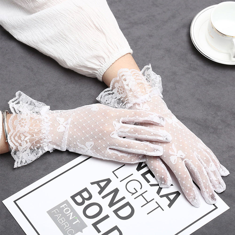 Ladies Black Lace Mesh Hollow Sunscreen Gloves