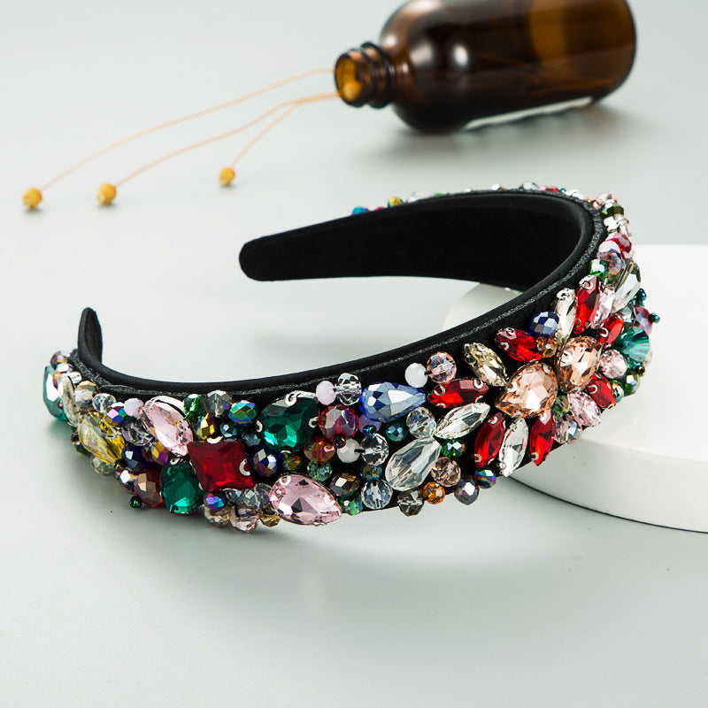 Hand-Stitched Fabric Headband Inlaid With Glass Diamonds Shiny Ball Headband