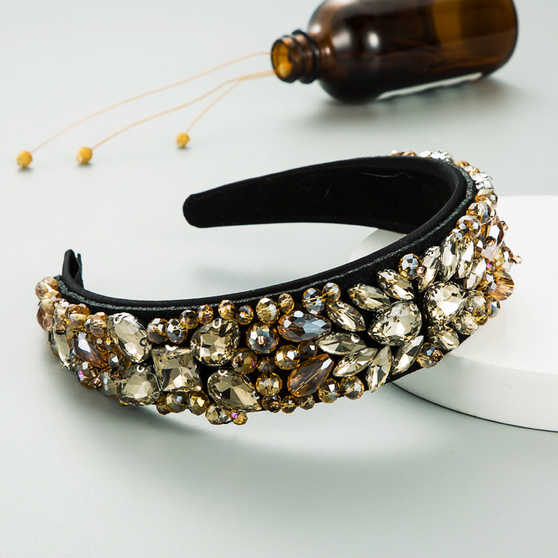 Hand-Stitched Fabric Headband Inlaid With Glass Diamonds Shiny Ball Headband