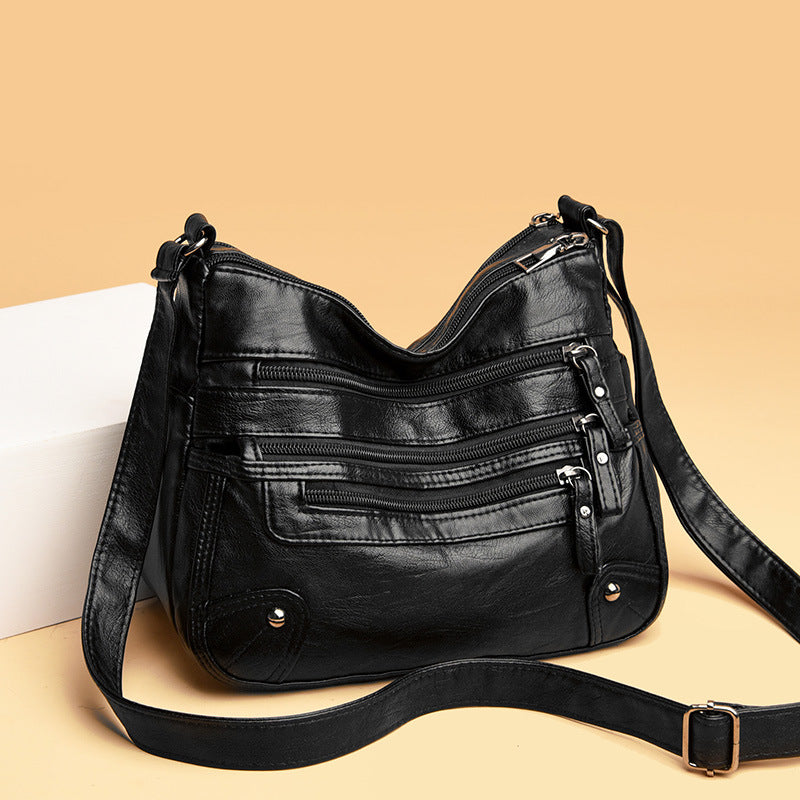 Soft Leather Fashion All-Match Double Messenger Bag Korean Version Large Capacity