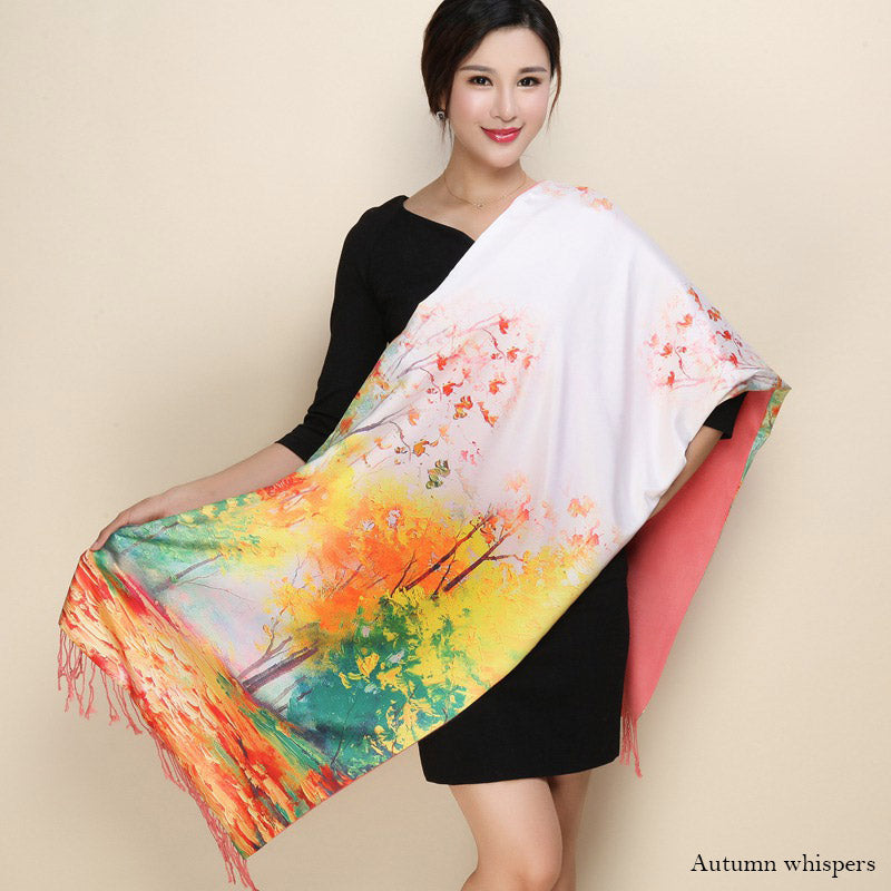 Satin Double-layer Shawl Cheongsam With Mum's Elder Scarf