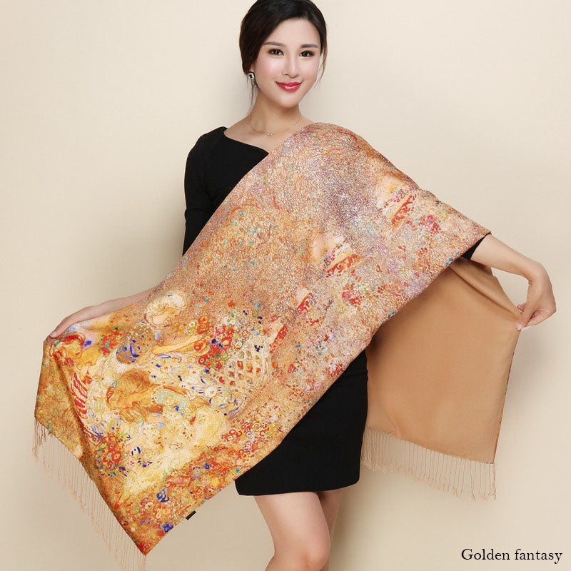 Satin Double-layer Shawl Cheongsam With Mum's Elder Scarf